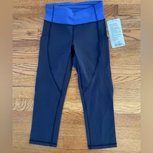 NWT LULULEMON quick feet crop pant side pockets blue 2
